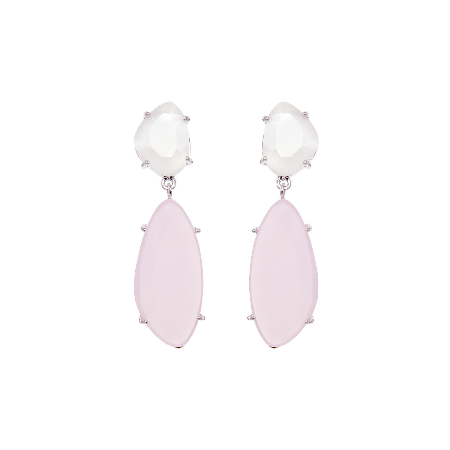 Starlight Silver Droplets Earrings with pink stone