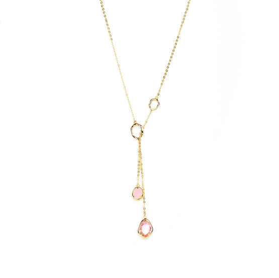 18 K gold plated, long necklace with pink stone | Lisa
