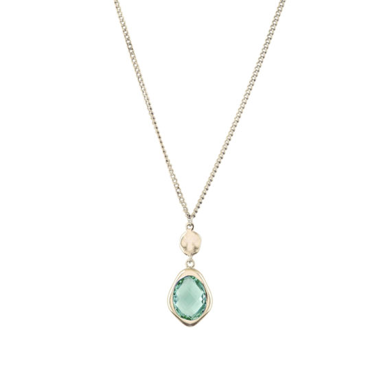 18 K gold plated, long necklace with green stone