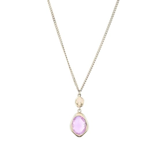 18 K gold plated, long necklace with pink stone