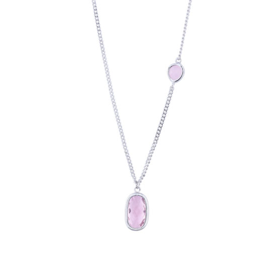 Short silver necklace with pink stone | Ocean