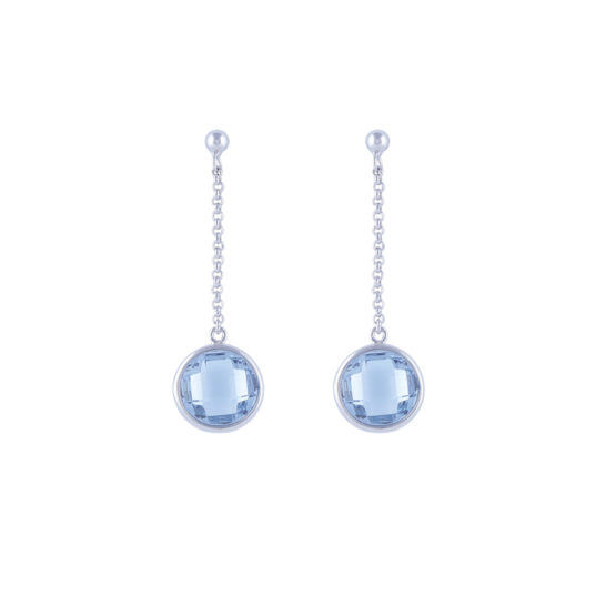 Long silver earrings with blue stone