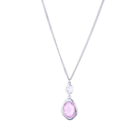 Long silver necklace with pink stone |
