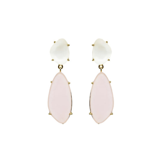 Starlight Gold Droplets Earrings with pink stone