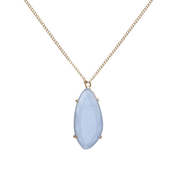 Gold long necklace with blue stone