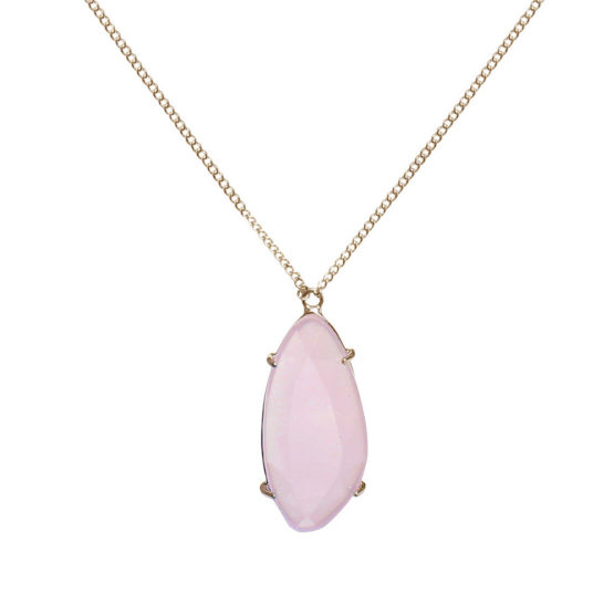 Gold long necklace with pink stone