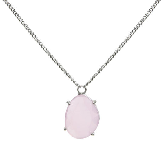 Kort halsband i silver med rosa sten